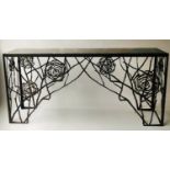 CONSOLE TABLE, contemporary design rectangular variegated gold grey taupe marble on rose design