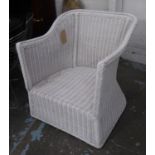 CONSERVATORY ARMCHAIR, white painted rattan, 74cm W.