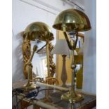 DESK LAMPS, a pair, articulating, gilt metal, 60cm H at tallest approx. (2)