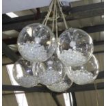 CRYSTAL LIGHT CHANDELIER, contemporary design with glass globe shades filled with diamante crystals,