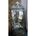 VENETIAN STYLE MIRROR, cushion framed, etched glass, 140cm H x 60cm.