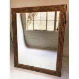 WALL MIRROR, 20th century French giltwood the rectangular bevelled mirror within a cushion faux