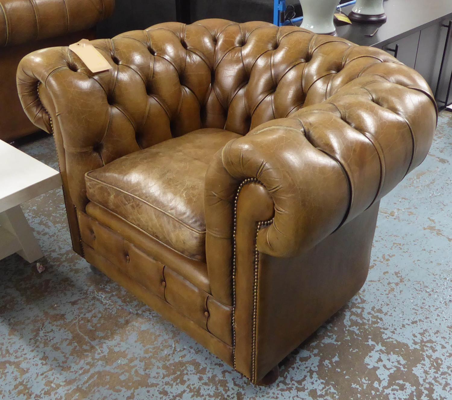 CHESTERFIELD STYLE ARMCHAIR, to match previous lot, 85cm D x 108cm W x 76cm H.
