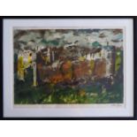 JOHN PIPER 'Manorbier Castle, Dyfed', screen print, with stamped signature, numbered 10/70, 50cm x