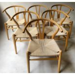 AFTER HANS J WEGNER WISHBONE STYLE DINING CHAIRS, a set of six, 74cm Tall approx. (6)