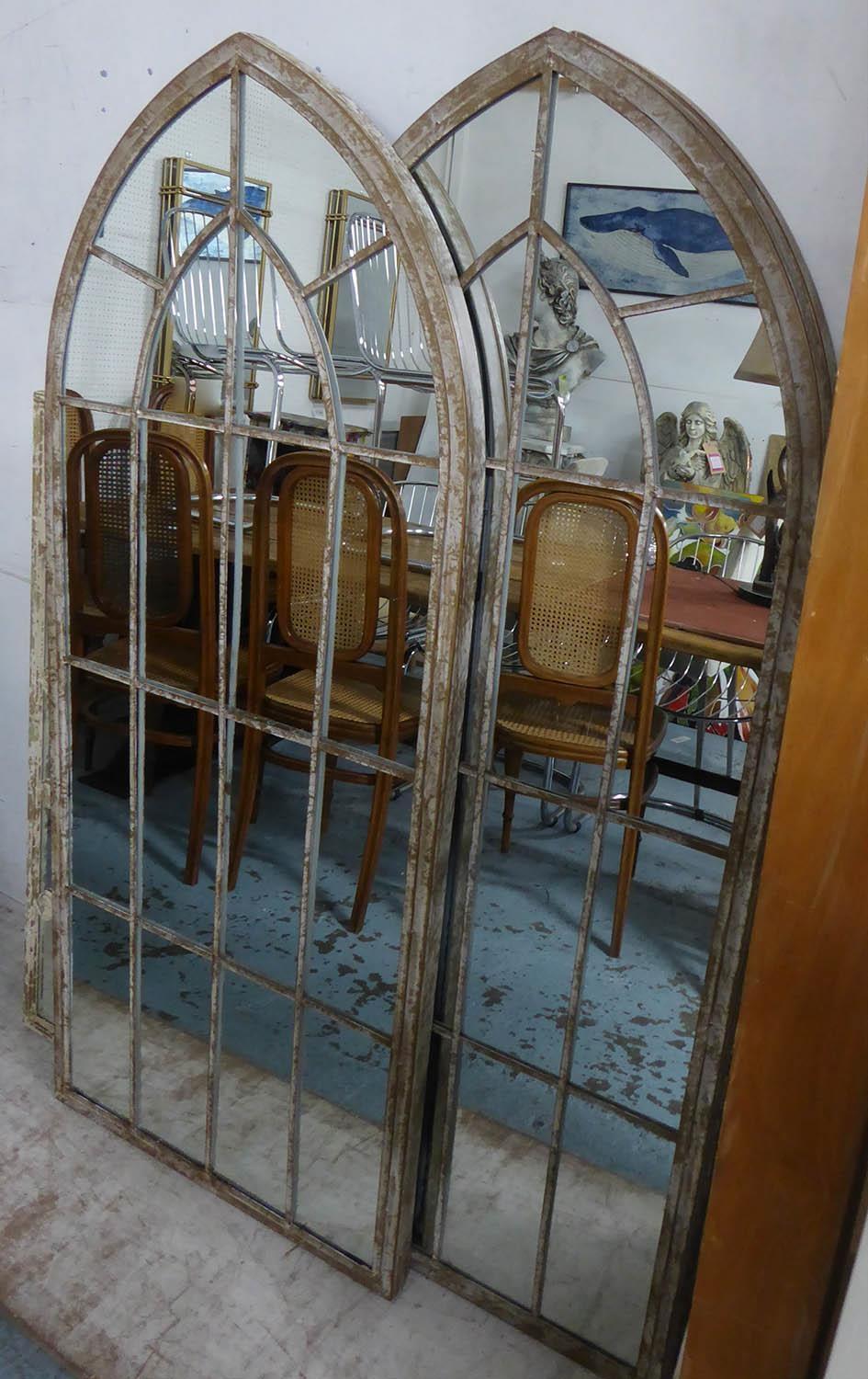 GARDEN MIRRORS, a set of three, Gothic style, 158cm x 66cm approx. (3)