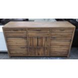 SIDEBOARD, industrial style with two cupboards and drawers, 45cm D x 87cm H x 155cm W.
