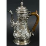 SILVER COFFEE POT, George II, 1752 by Thomas Whipham, with embelishments, bears engraved lions