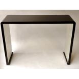 HALL CONSOLE TABLE, contemporary black lacquered arched form with silver interior, 125cm x 40cm x