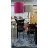 PORTA ROMANA RHODE ISLAND FLOOR LAMPS, a pair, with differing Porta Romana shades, 164cm at tallest.