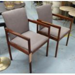 OPEN ARMCHAIRS, a pair, vintage 1970's Danish, 55.5cm W. (2) (with faults)