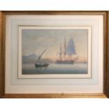 MANNER OF WILLIAM LEIGHTON LEITCH 'Mediteranean view with Battleship and other Boats',