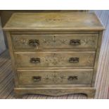 CHEST, Edwardian and later grey painted with decorative floral detail and three drawers, 84cm x 41cm