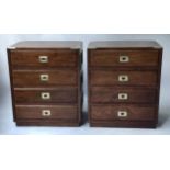 CAMPAIGN BEDSIDE CHESTS, a pair, teak and brass bound each with four drawers, 57cm x 42cm x 67cm