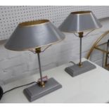 BOILLOT STYLE TABLE LAMPS, a pair, grey painted, 43cm H. (2)