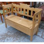 BENCH, Swedish style pine, with lift up lid reveling underseat storage, 126cm W (slight faults).