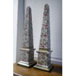 OBELISKS, a pair, Chinese export style, 66cm H x 16cm W. (2)