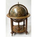 GLOBE COCKTAIL CABINET, in the form of an antique terrestrial globe on stand with fitted interior,