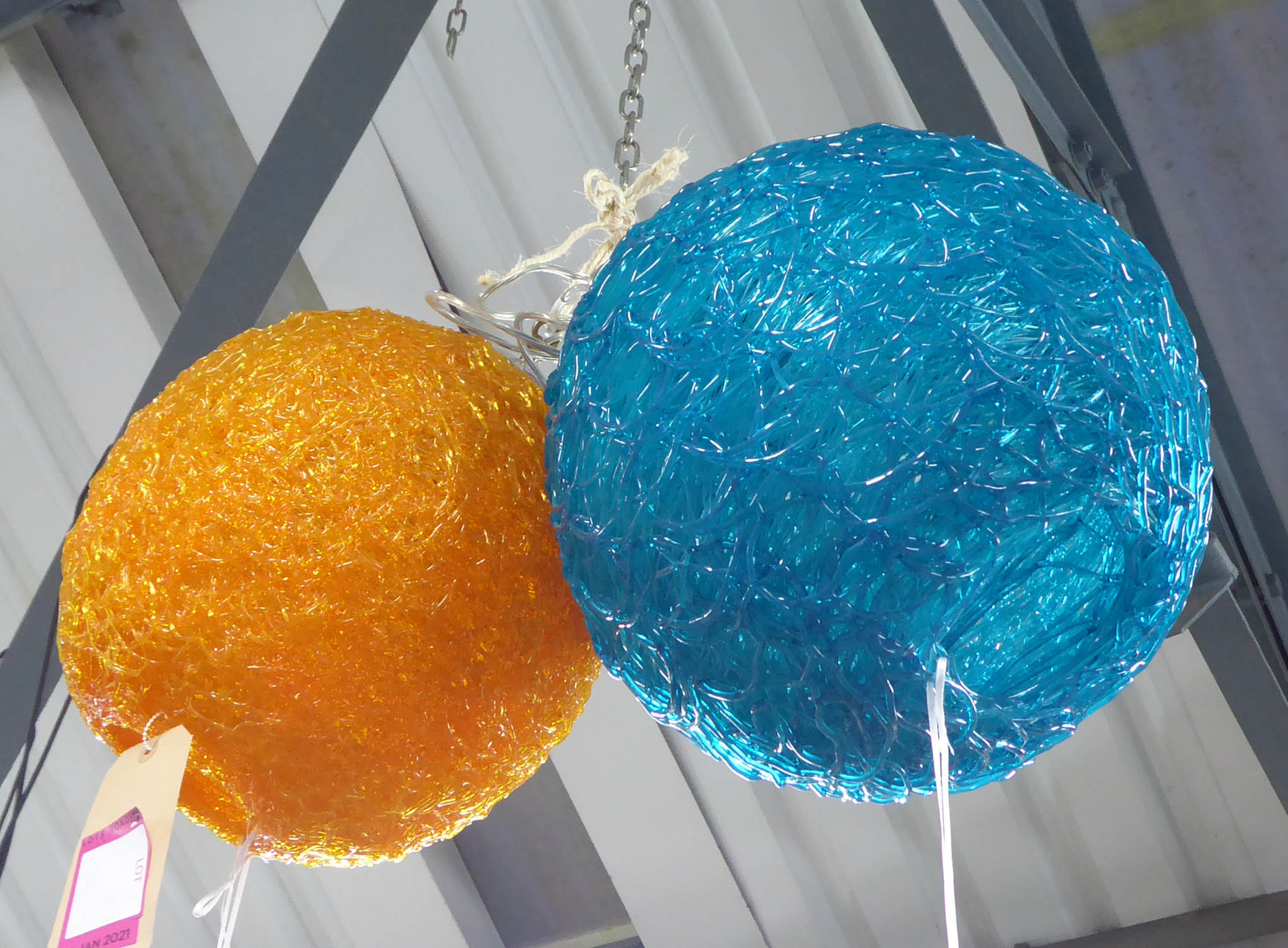 SPUN RESIN CEILING PENDANT LIGHTS, a set of two, vintage 1970's, (purchased from Talisman), 40cm