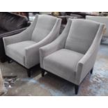 ARMCHAIRS, a pair, contemporary, grey velvet finish, 72cm W. (2)