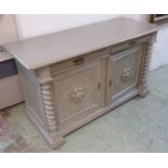 BUFFET, late 19th century French grey painted, with a pair of drawers over fruit carved doors,