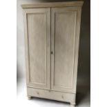 ARMOIRE, 19th century French grey painted with two panelled doors enclosing hanging space above a