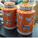 GINGER JARS, a pair, contemporary zebra print design, 32cm H. (2)