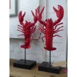 LOBSTERS, a pair, polychrome finish, on stands, 58cm H. (2)