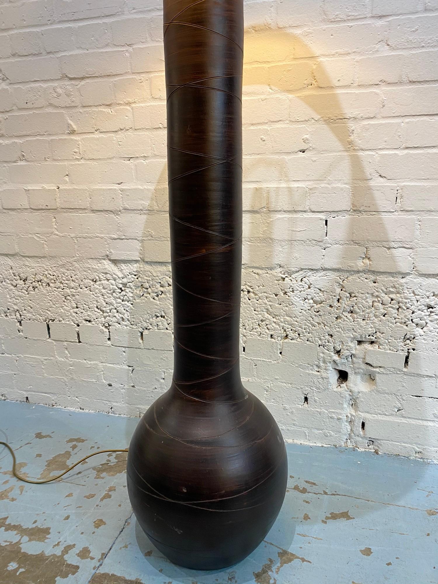 FLOOR LAMP, vintage terracotta gourd form with carved decoration and shade, 160cm H. - Image 2 of 3