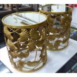 SIDE TABLES, a pair, ginkgo leaf design, mirrored tops, 48cm x 40cm diam. (2)