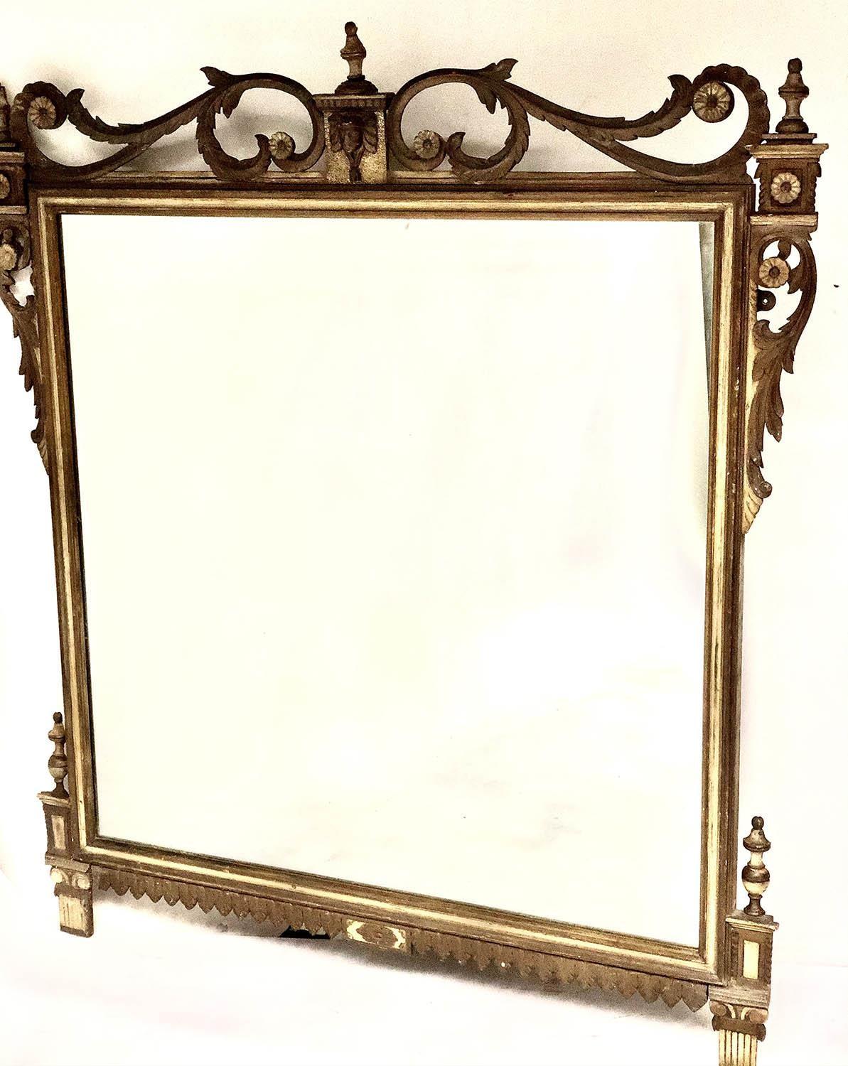 OVERMANTEL, early 20th century Italian parcel gilt and grey painted with carved foliate scroll