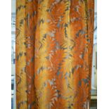 CURTAINS, five cut velvet orange autumn leaf design, 75cm gathered, 320cm Drop. (5)