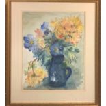 SHEILA CAVELL HICKS (Cornwall 1916-2008) 'Azalea and the Blue Blossoms', watercolour, signed,