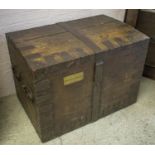 SILVER CHEST, Victorian oak and iron bound with a domed top, bears brass plaque 'John Shapter Esq.',