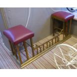 CLUB FENDER, raised column brass with burgundy leather seats, 120cm L.