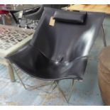 LOUNGE CHAIR, contemporary slung leather design, with head cushion, 80cm H approx. (slight faults)