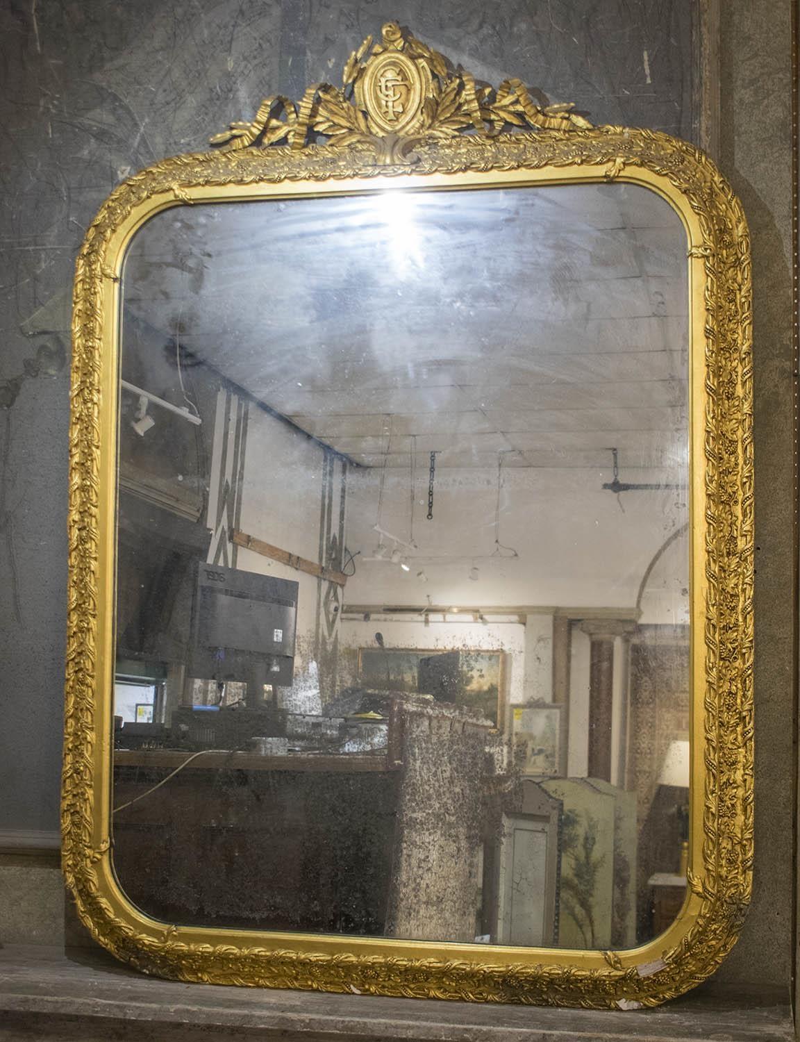 WALL MIRROR, circa 1860, Spanish, giltwood and gesso with rounded rectangular vine decorated frame