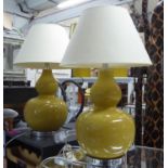 TABLE LAMPS, a pair, contemporary Gourd vase design, with shades, 66cm H. (2)