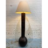 FLOOR LAMP, vintage terracotta gourd form with carved decoration and shade, 160cm H.