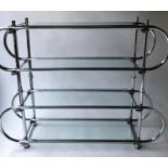 CHROME SHELVES, 1970's tubular chrome framed with four glass shelves, 165cm x 45cm x 133cm H.