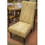 NURSING CHAIR, Victorian oak in pale floral and striped fabric, 95cm H x 52cm.