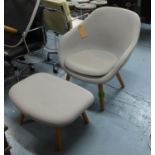 LOUNGE CHAIR AND STOOL, contemporary design, tallest 81cm approx. (2) (slight faults)