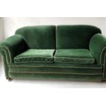 ART DECO SOFA, period Royal green velvet and cord trimmed, 187cm W.
