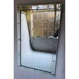 VENETIAN WALL MIRROR, rectangular mid 20th century with etched border, 95cm x 150cm H. (slight