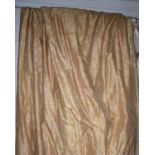CURTAINS, two pairs, gold silk, lined and interlined, one pair each curtain 130cm W x 300cm drop,