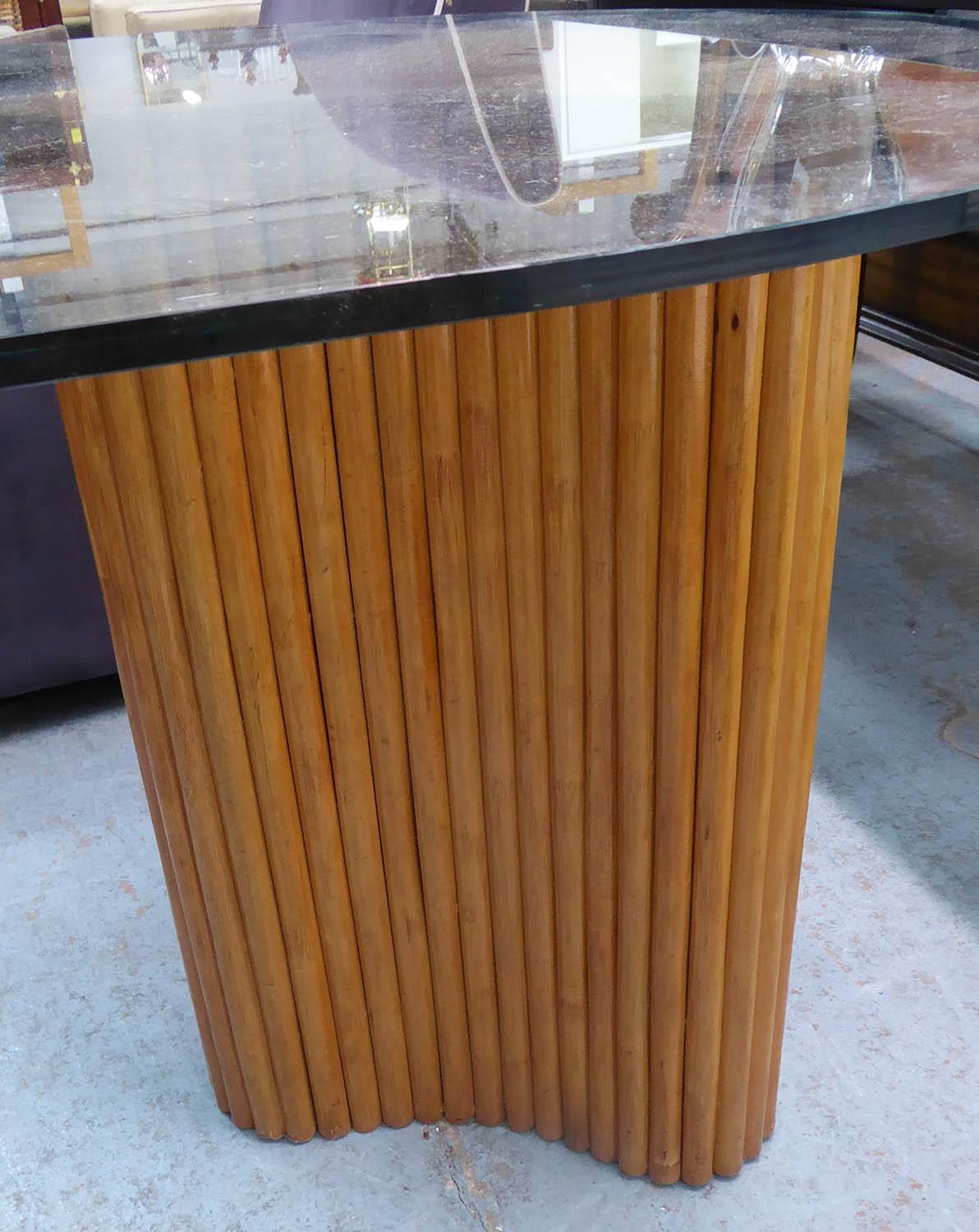 DINING TABLE, contemporary, twin pedestal bamboo design, glass top, 200cm x 100cm x 71cm. - Image 4 of 4