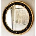 ROUND MIRROR, Regency style giltwood and black painted with balls, 89cm diam.