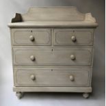 VICTORIAN PAINTED CHEST, grey painted and black lined with gallery and four drawers, 90cm x 46cm x