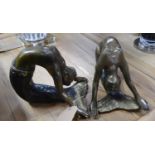 CONTEMPORARY SCHOOL, bronze mermaids, a pair, 20cm H approx. (2)