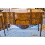 SERPENTINE SIDEBOARD, circa 1900, George III style mahogany, medallion and line inlaid, with two
